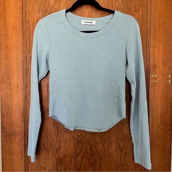 NWOT Daydreamer Long Sleeve Fitted Tee Raw Hem‎ Small  Blue - Picture 1 of 7